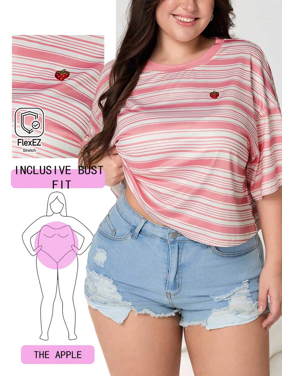 Solflare 大码夏季休闲条纹落肩宽松T恤 - 彩色 - 查看 1