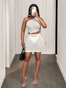 BamGleam 女士性感镂空透视紧身无袖迷你连衣裙 - 白色 - 查看 1