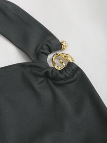 Sweetra Petite Spring/Summer Metal Buckle Halter Knit Jumpsuit, Comfortable Brown Slimming Petite Design For Women - Grey - View 5