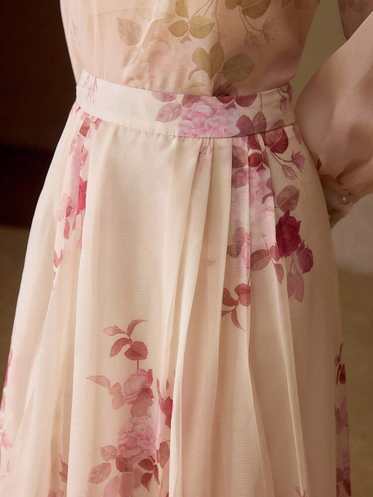 WOMEN'S ROMANTIC ELEGANT PLACEMENT PRINT A-LINE SKIRT, SPRING/SUMMER