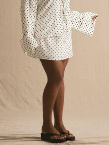 MUSERA High Rise Polka Dot Straight Fit Mini Skirt Spring Summer Elegant Easter Cute Vacation Casual Everyday Easter Spring Outfit Casa De Muse - White - View 5