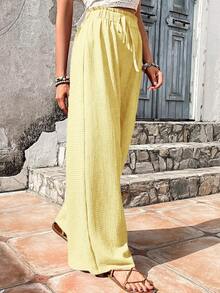 Glamine Women's Solid Color Drawstring Waist Casual Versatile Daily Wear Pants - Yellow - View 5