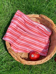Comfortcana Quần short nữ dáng casual kẻ sọc, cạp chun, thích hợp mặc mùa hè. - Đỏ - Xem 3