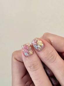 精致蝴蝶翅膀美甲贴纸 - 自粘式，无香型，适用于手脚装饰，设计优雅，易于粘贴，是秋冬季DIY美甲的完美之选。 - 粉黃色 - 查看 5