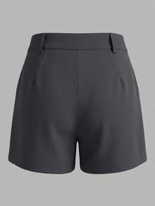 Resyla Women's Solid Color Pocket Button Casual Versatile Daily Wear Shorts - Grey - View 2