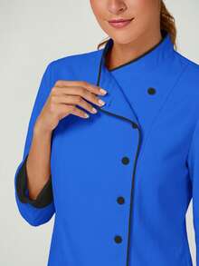 TaskEZ Women's Contrast Color Button-Up Collar Long Sleeve Work Uniform Chef Jacket In 3- 4th Sleeve For Women - Royal Blue - View 6