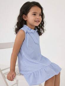 SHEIN 女童蝴蝶结荷叶边领口及下摆连衣裙 - 藍白色 - 查看 4