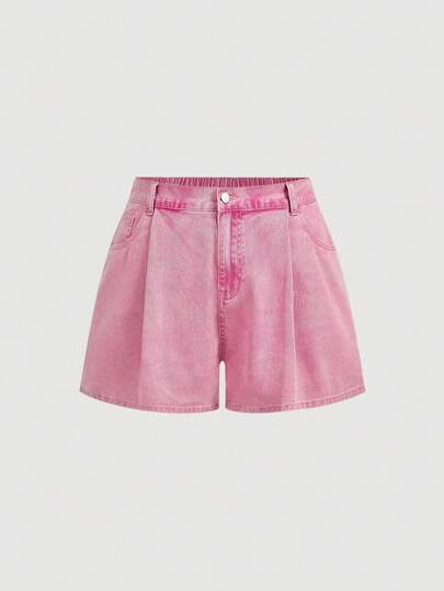 Sweetra Quần short denim màu hồng dành cho nữ cỡ lớn, kiểu dáng retro rộng rãi, chất liệu mỏng nhẹ, thích hợp cho mùa hè.