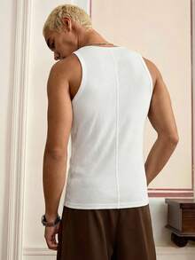 SWAVVY Men's Solid Color Minimalist Casual Sleeveless Tank Top - White - View 2