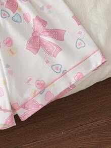 Bộ đồ ngủ tay ngắn và quần short in hình nơ và trái tim dễ thương - Nhiều màu - Xem 7