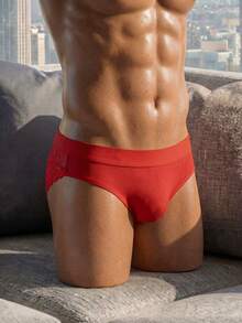 DrisQ 1pc Men's Sexy Mesh & Lace Patchwork Briefs - Red - View 5