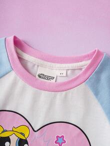 THE POWERPUFF GIRLS X SHEIN 1pc Cute & Fun Style Young Girls Round Neck Short Sleeve T-Shirt - Multicolor - View 3