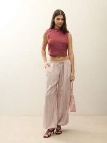 Women's Deep Maroon Sleeveless Stand-Up Collar Top (Chinese Style) - Dusty Pink - View 6