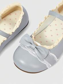 ROMWE Kawaii Giày lười da màu nâu, kiểu Mary Jane, có nơ, dành cho nữ, thích hợp làm quà Giáng sinh. - Màu xám hai lớp nơ bướm - Xem 2
