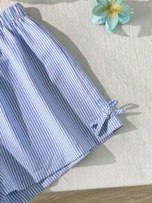 SHEIN 3件套 少女休闲街头风条纹梭织直筒短裤 - 彩色 - 查看 5