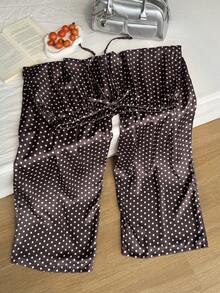Comfortcana Plus Size Women's Polka Dot Print Casual Pants, Spring/Summer Fall - Brown - View 5