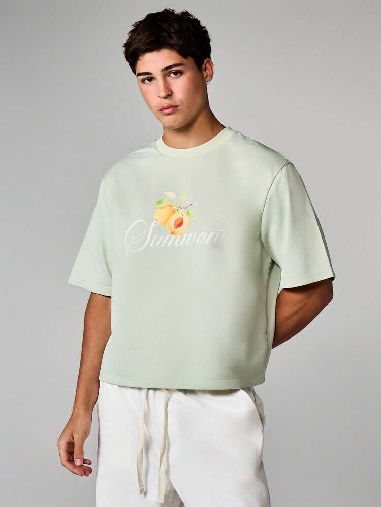 SUMWON Oversized Peach Graphic Tee With Script Print