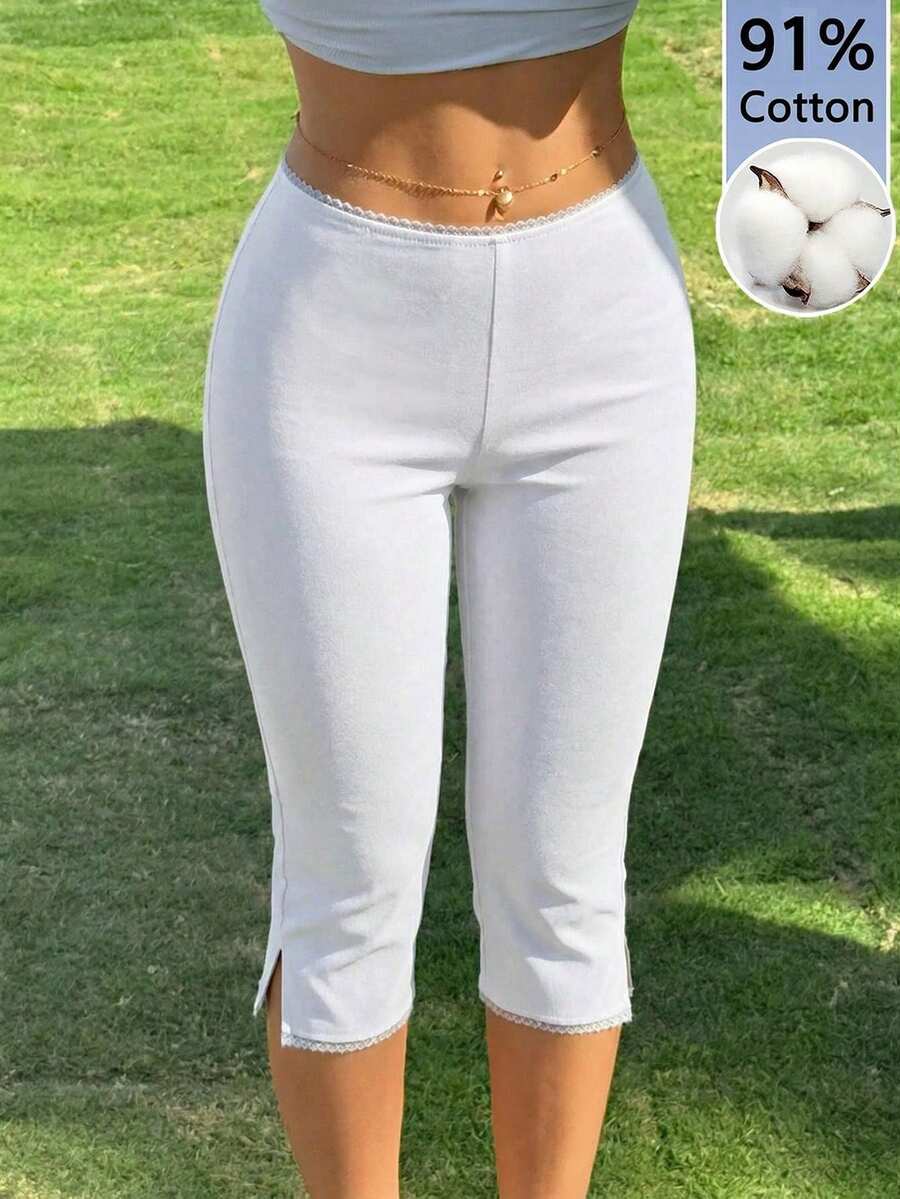 CovetEZ 91% Cotton Knit Elastic Leggings For Women, Suitable For Summer - White - View 1