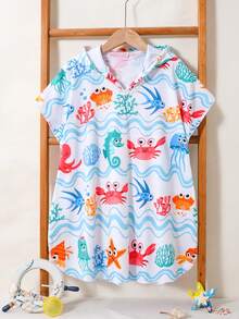 SHEIN Little Byeori 3D恐龙图案柔软舒适双面羊羔绒连帽泳衣罩衫，适合搭配沙滩裤、毛巾、浴袍，是春夏郊游、情人节、约会、旅行、度假、家庭聚会、返校季、生日派对的理想之选。 - 彩色 - 查看 6
