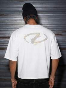 AXEPEAK Men's Casual Rhinestone Embellished Round Neck Short Sleeve T-Shirt, Summer - White - View 3
