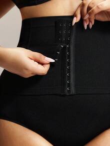 1pc Women Plus Size Seamless Double-Layer High Waist Tummy Control Butt Lifting Shorts - Black - View 5