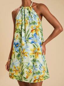 SHEIN TRVLCHIC 女士度假风雪纺印花露肩宽松短裙 - 彩色 - 查看 7