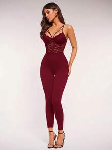 Radiana Bộ jumpsuit ren gợi cảm, thanh lịch dành cho nữ, thích hợp cho các buổi hẹn hò, tụ họp, tiệc tùng, câu lạc bộ và những buổi đi chơi hàng ngày. - Màu Đỏ Sâu - Xem 5