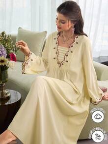 Al Najma Elegant Embroidered Flare Sleeve Dress, Fashionable For Spring/Summer - Yellow - View 5