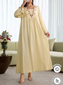 Al Najma Elegant Embroidered Flare Sleeve Dress, Fashionable For Spring/Summer - Yellow - View 6