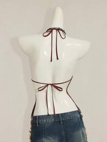 SHEIN ICON Áo hai dây hở lưng ren hoa gợi cảm phong cách Y2K dành cho nữ - Màu Tím - Xem 2