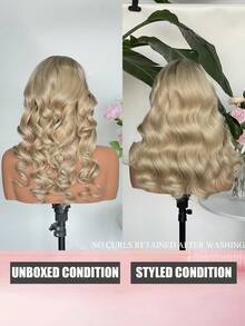 Ombre Highlight Ash Blonde Wigs Human Hair With Root Smudge 13x4 Transparent Lace Front Human Hair Wigs Cream Blonde Body Wave Virgin Human Hair Wig For Birthday Party - S20 - View 4