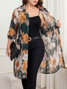 Reflora 大码女式印花单排扣休闲百搭日常衬衫 - 彩色 - 查看 9