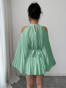 SHEIN Elenzya 优雅度假风束腰喇叭袖中长款女式衬衫 - 綠色 - 查看 2