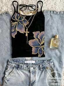 Tween Girls Floral Print Camisole, Casual & Comfortable For Spring/Summer, Fashionable Design Suitable For Outdoor, Picnic, Street Photography, Vacation, Festivals, Gifts - White - View 4