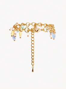 Opalesca 18K Gold Plated,Stained Glass Earrings Bracelet With Random Colors,Premium/Elegant/Classy/Dailywear/Minimalist,Pearl/Crystal,For Mom/Women/Girl/Mother,Summer/Beach/Prom/Party/Holiday/Vacation,Engagement/Wedding/Promise,Bride,Heart/Floral,Fairycore/Mermaid Core - Multicolor - View 6