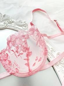 2 piezas Conjunto de lencería con cordones y bordados en azul cielo para mujeres - Rosa - Ver 4