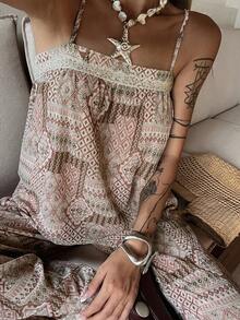 DAZY Jumpsuit Wanita Kasual Tropis Longgar dengan Tali Bahu Tipis, Set Dua Potong Bergaya Vintage, Cocok untuk Musim Semi dan Musim Panas, Liburan Pantai, Warna Hijau Zaitun - MultiWarna - View 1