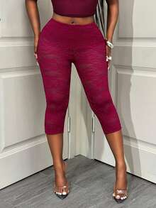BamGleam Quần legging lửng 3/4 ôm sát, màu trơn, chất liệu ren mỏng, co giãn. - Màu Hồng Tươi - Xem 7