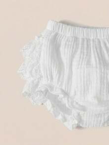 SHEIN Newborn Baby Lace Patchwork Ruffle Hem Shorts,Kids - Multicolor - View 5