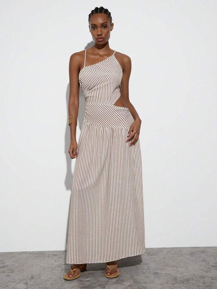 SHEIN Maija 여성 스트라이프 프린트 크로스 드레스