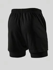 GymBeat 男士字母與圖案印花抽繩腰夏季運動短褲，健身房適用 - 黑色 - 查看 2