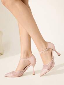 CUCCOO CHICEST 女士秋季新款后背网眼细高跟尖头刺绣鞋 - 粉色 - 查看 3