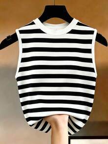 Áo tank top không tay cổ tròn kẻ sọc cỡ lớn dành cho nữ - Nhiều màu - Xem 1