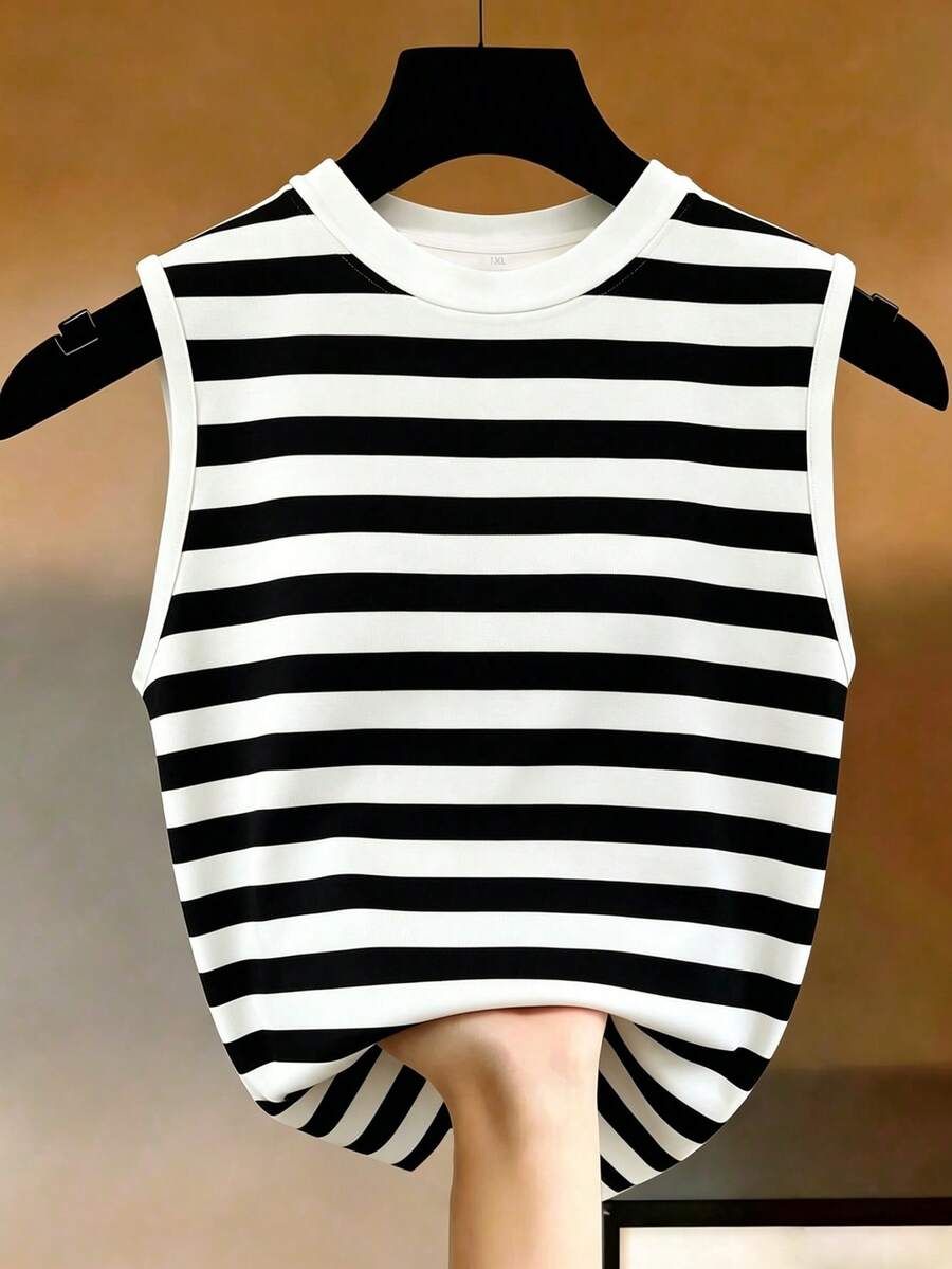 Áo tank top không tay cổ tròn kẻ sọc cỡ lớn dành cho nữ - Nhiều màu - Xem 1