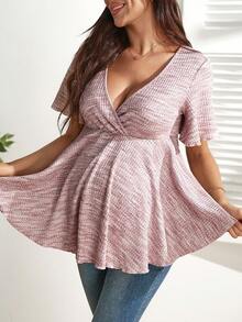 SHEIN 夏季孕妇交叉荷叶边下摆短袖T恤 - 粉色 - 查看 4