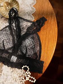 SHEIN Divavoom Áo ngực không gọng mỏng, gợi cảm, phối ren dành cho nữ - màu đen - Xem 3