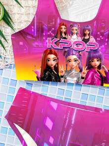 SHEIN Young Girl Letter & Cartoon Print Tankini Swimsuit Set, Suitable For Summer - Multicolor - View 7