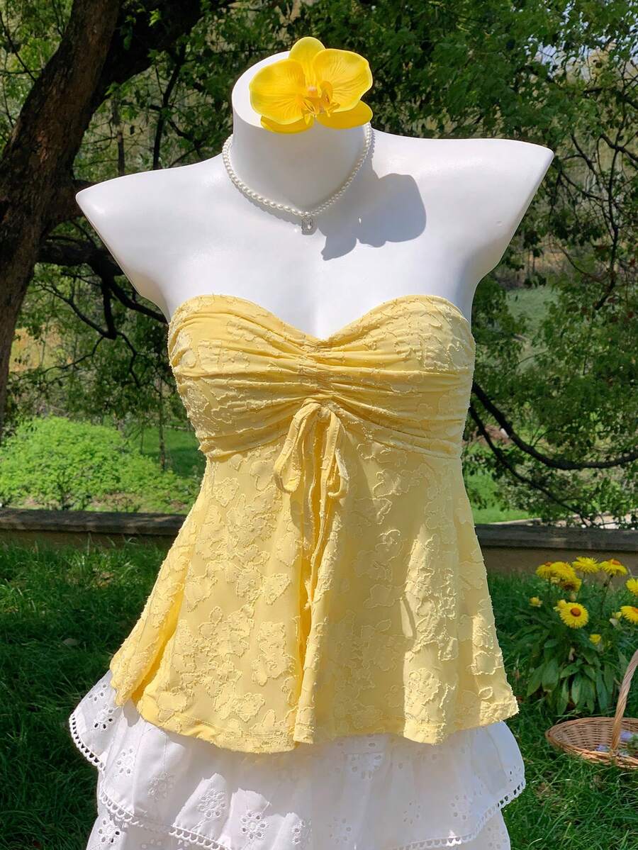 Comfortcana Yellow Cut-Out Casual Camisole Top For Women - Pale Yellow - View 1