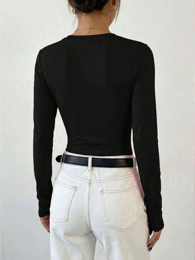 Women's Solid Color Slim Fit T-Shirt, Suitable For Spring And Summer