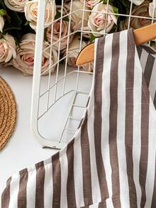 DreamSkyne Women's Summer V-Neck Sleeveless Striped Dress - Coffee Brown - View 4